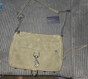 Rebecca Minkoff , Olive Green Crossbody Bag with Chain Strap Suede